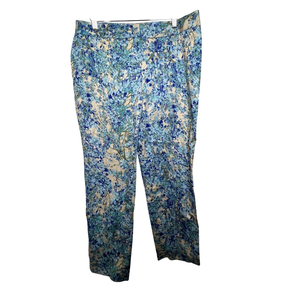 Talbots Womens Ankle Pants Signature Floral 10 Blue Cotton Stretch Trousers
